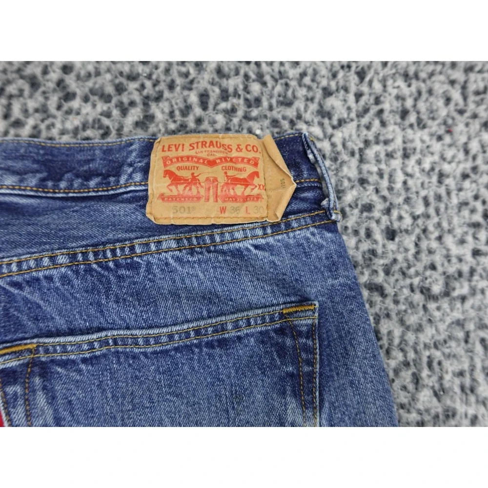 Levis 501 Jeans‎ Mens 36x30 Blue Distressed Stained Straight Button Fly